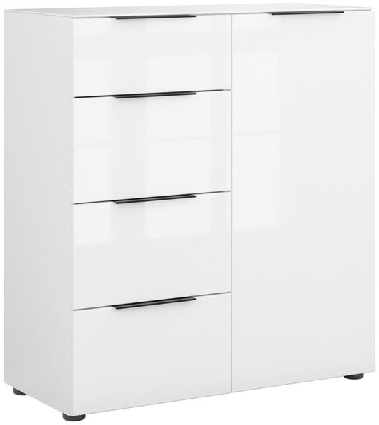 Kommode >style< in weiß matt - Weißglas - 90x98,7x40cm (BxHxT)