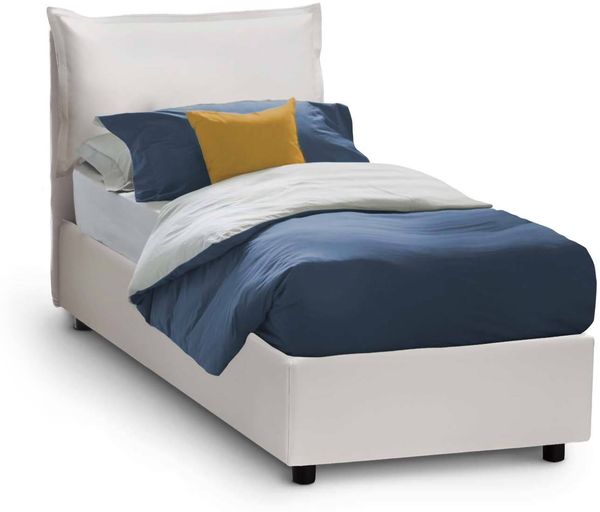 Dmora Amandola-Einzelbett, Bettkasten mit Kunstlederbezug, 100 % Made in Italy, Öffnung vorne, inklusive Matratze 90 x 190 cm, Weiß