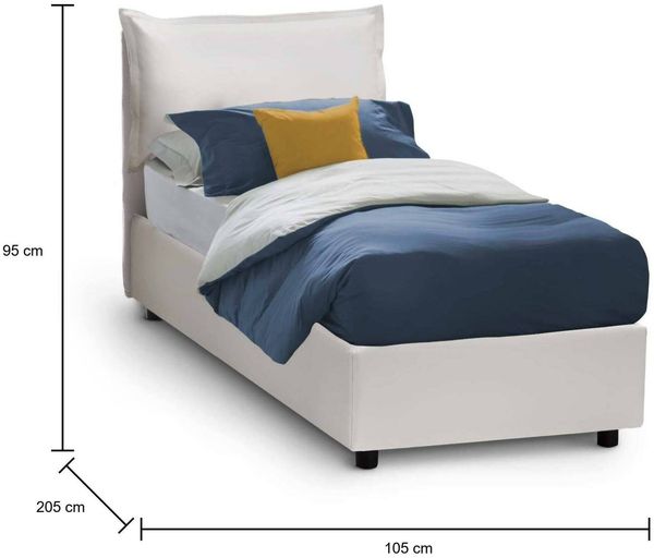 Dmora Amandola-Einzelbett, Bettkasten mit Kunstlederbezug, 100 % Made in Italy, Öffnung vorne, inklusive Matratze 90 x 190 cm, Weiß Bild 3