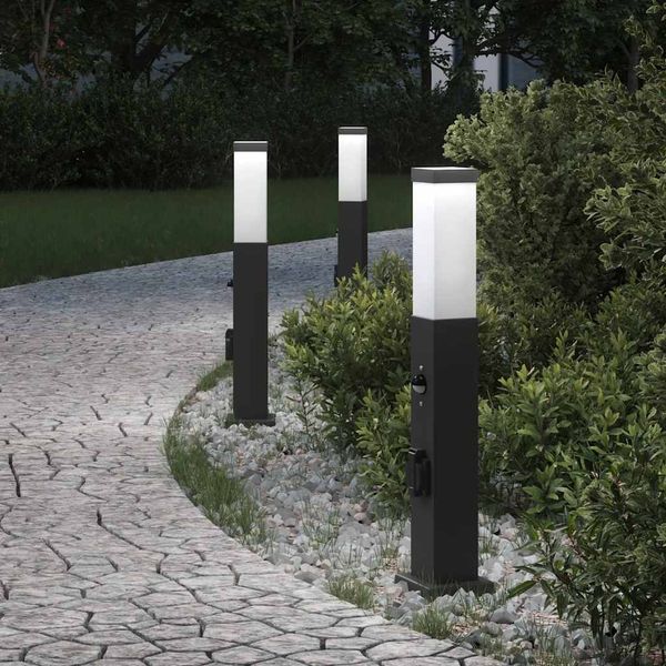 vidaXL Pollerleuchten mit Sensor&Steckdose 3 Stk. 50 cm Schwarz IP44 4006090