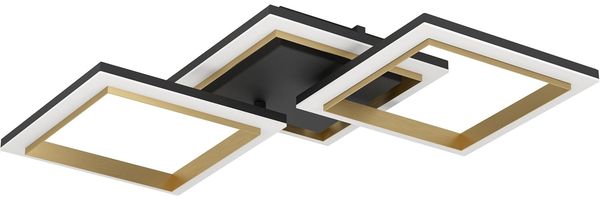 EGLO LED Deckenleuchte Calliera, dimmbare Wohnzimmerlampe, moderne Deckenlampe aus Metall in Schwarz Messing, energiesparend, neutralweiß, 2500 Lumen, 59,5 x 31 cm