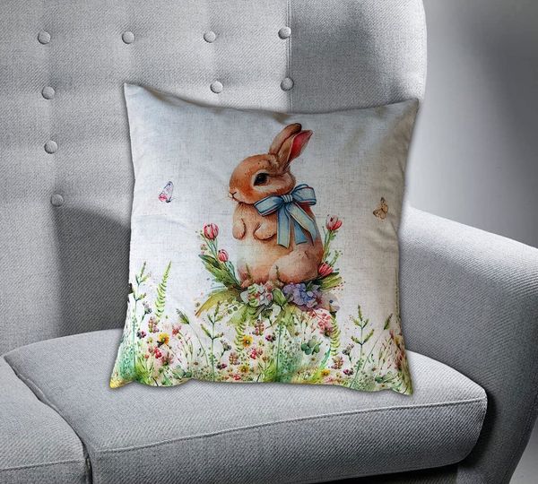 texpot Kissenhülle Dekokissen Druck Häschen Schleife Ostern Frühling, (1 Stück)