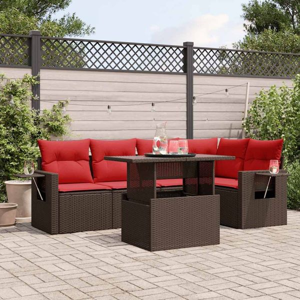 vidaXL 6-teiliges Gartensofa-Set mit Kissen, braun, Polyrattan 3267894