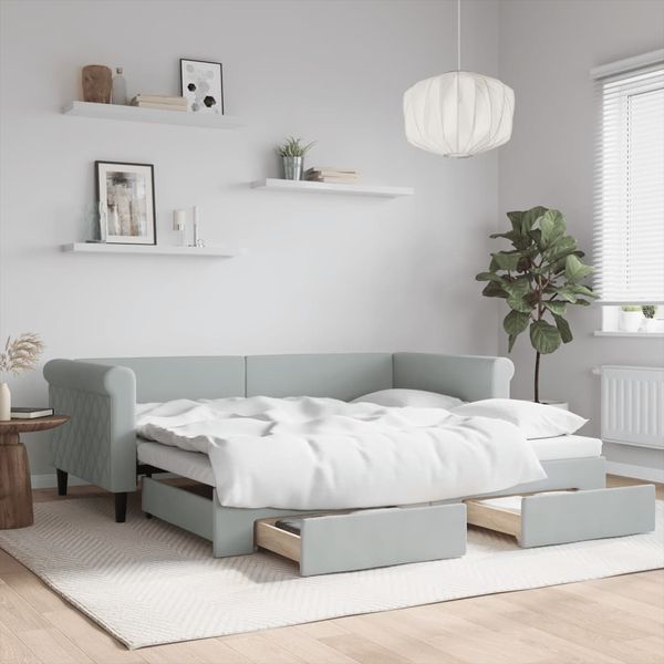 vidaXL Tagesbett Ausziehbar mit Schubladen Hellgrau 90x190 cm Samt 3197832