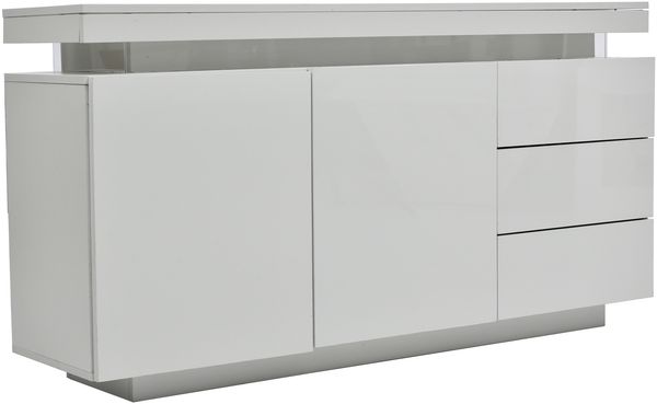 Sideboard 140 x 35 x 72,5 cm aus Spanplatte, Weiß Hochglanz teils, 2 Türen, 3 Schubladen, LED Bild 4