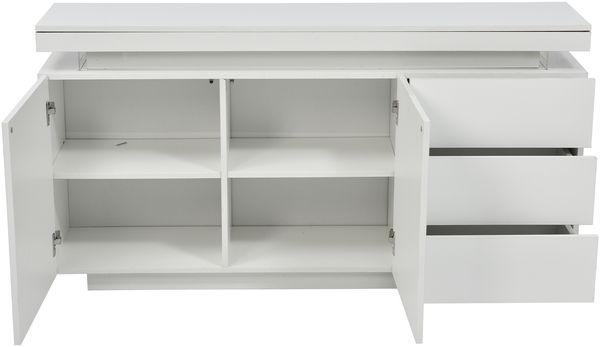 Sideboard 140 x 35 x 72,5 cm aus Spanplatte, Weiß Hochglanz teils, 2 Türen, 3 Schubladen, LED Bild 9