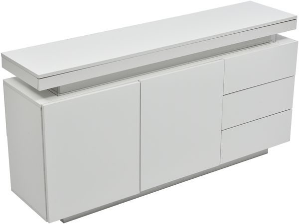 Sideboard 140 x 35 x 72,5 cm aus Spanplatte, Weiß Hochglanz teils, 2 Türen, 3 Schubladen, LED Bild 6