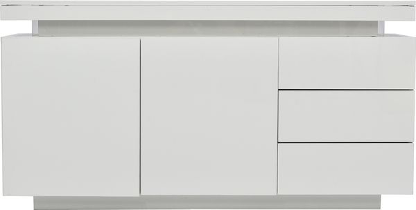 Sideboard 140 x 35 x 72,5 cm aus Spanplatte, Weiß Hochglanz teils, 2 Türen, 3 Schubladen, LED Bild 7