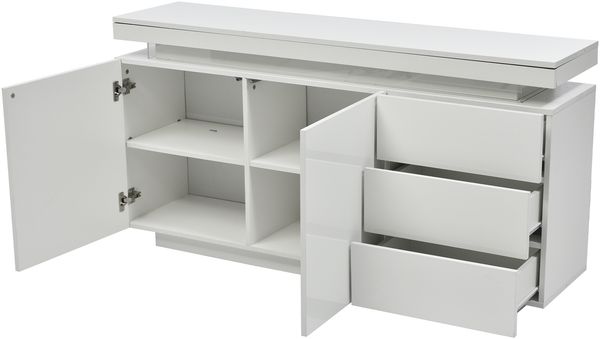 Sideboard 140 x 35 x 72,5 cm aus Spanplatte, Weiß Hochglanz teils, 2 Türen, 3 Schubladen, LED Bild 5