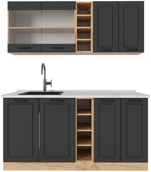 Singleküche R-Line Anthrazit Landhaus/Goldkraft Eiche 160 cm , AP Marmor Vicco