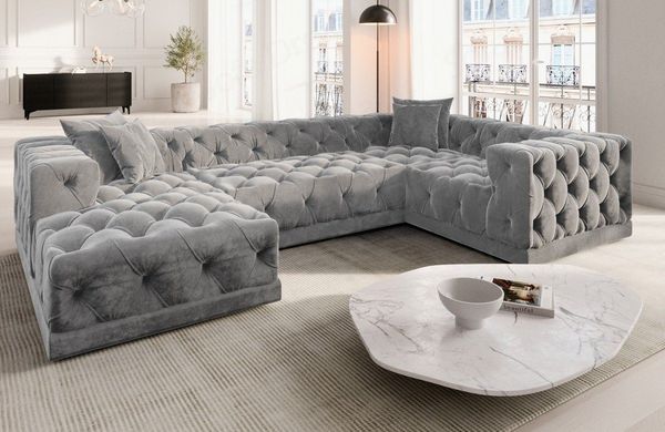 Sofa Dreams Wohnlandschaft Designer Stoff Sofa Palma U Form Samtstoff Stoffsofa
