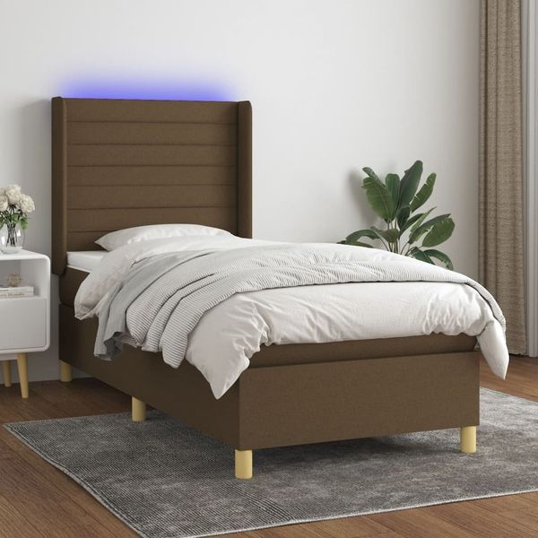 vidaXL Boxspringbett mit Matratze & LED Dunkelbraun 90x190 cm Stoff 3138920
