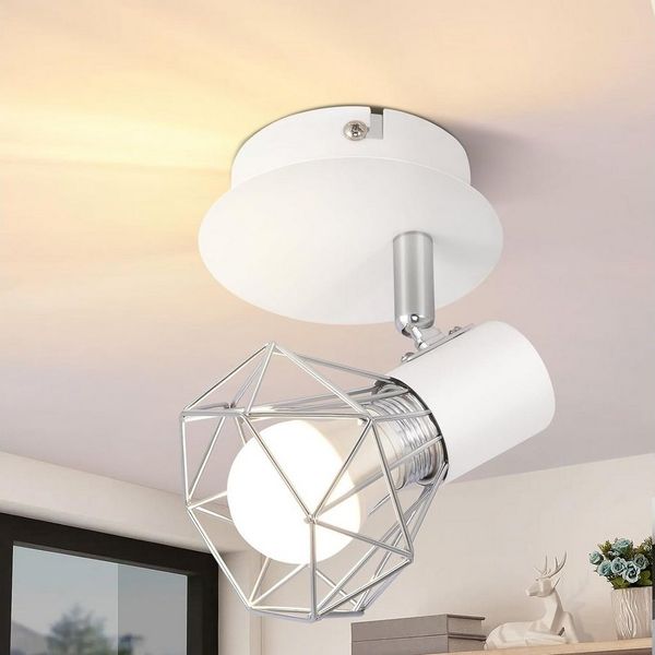 ZMH Deckenleuchte Deckenstrahler Vintage Wandspot - E14 Verstellbare 350° Retro, OHNE Leuchtmittel, LED fest integriert, Schwarz/Weiß