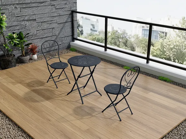 Vente-unique - GUERMANTES Garden dining set Metall Grau - B 45 cm60 cm x H 90 cm73,5 cm x L 41 cm60 cm
