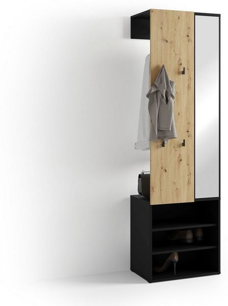 byLIVING Kompaktgarderobe Dielen - Set Andorra (1-St) maximale Ordnung auf wenig Fläche mit Spiegel, Kleiderstange und Haken