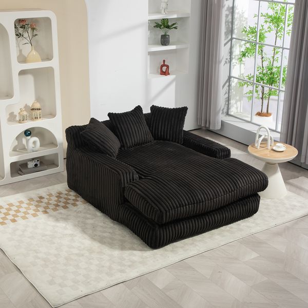 Schlafsofa Chaiselongue Loungesofa Polstersofa, inkl. Kissen, Cordbezug, Stoff, schwarz