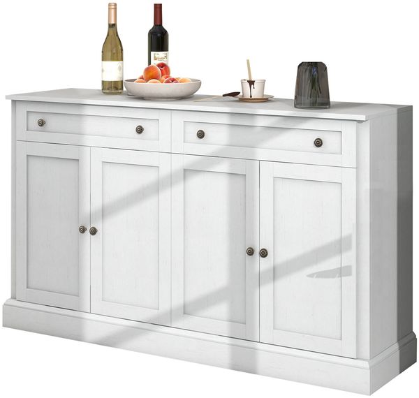 Großes Sideboard mit 4 Türen und 2 Schubladen, moderner Buffetschrank für Esszimmer und Wohnzimmer, 150 x 40 x 86 cm (L/B/H) – (Antikweiß) Bild 4
