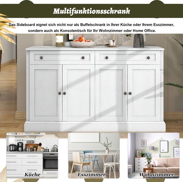 Großes Sideboard mit 4 Türen und 2 Schubladen, moderner Buffetschrank für Esszimmer und Wohnzimmer, 150 x 40 x 86 cm (L/B/H) – (Antikweiß) Bild 6