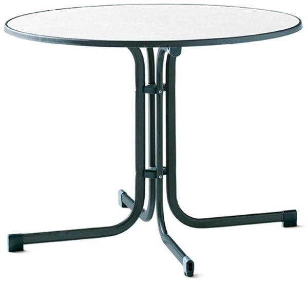 Sieger 136/S Boulevard-Klapptisch mit mecalit-Pro-Platte Ø 100 cm, Stahlrohrgestell smaragdgrün, Tischplatte Marmordekor weiß