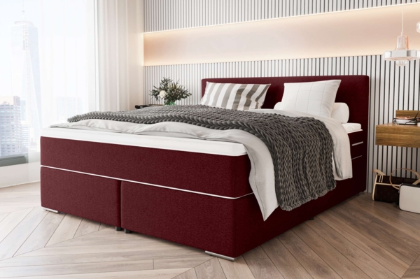 99rooms 'Phönix' Boxspringbett, Bordeaux, 200x200 cm, Webstoff MALMO_NEW