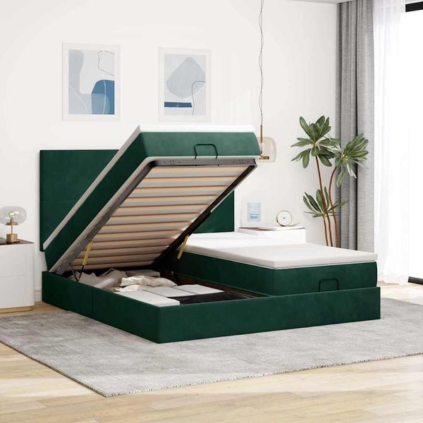 vidaXL Ottoman-Bett mit Matratzen Dunkelgrün 160x200 cm Samt 3313751