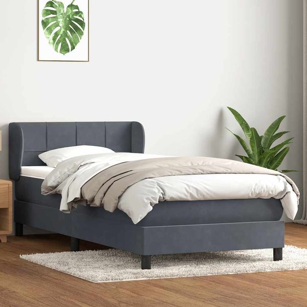 vidaXL Boxspringbett mit Matratze Dunkelgrau 90x220 cm Samt 3317554