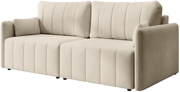 Selsey 'Louisos ' 3-Sitzer Schlafsofa in Samt mit schwarzen Beinen, Creme
