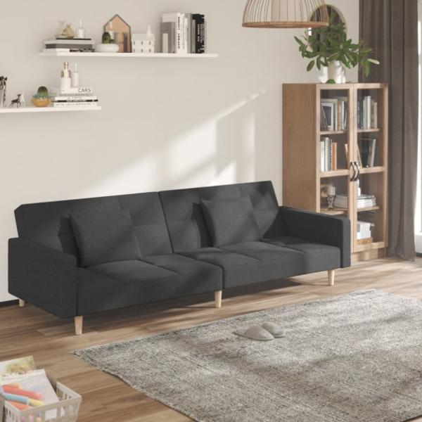 vidaXL Schlafsofa 2-Sitzer mit 2 Kissen Dunkelgrau Stoff 375800