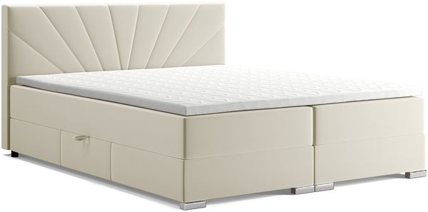 MEBLINI Boxspringbett JOHN 140x200 cm mit Bettkasten - H3P/Beige Samt Polsterbett - Doppelbett mit Topper & Taschenfederkern-Matratze Bild 2