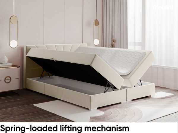 MEBLINI Boxspringbett JOHN 140x200 cm mit Bettkasten - H3P/Beige Samt Polsterbett - Doppelbett mit Topper & Taschenfederkern-Matratze Bild 4