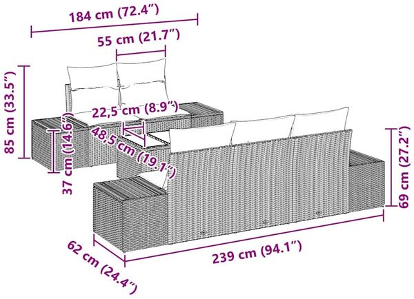 vidaXL Gartensofa-set 6 pcs Hellgrau und Dunkelgrau Poly-Rattan 3355611 Bild 11