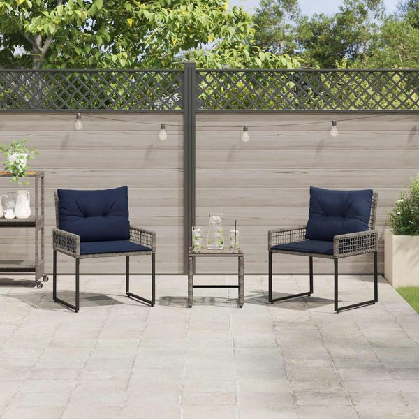 vidaXL Gartenmöbel-Set mit Kissen 3 pcs Grau und Marineblau 42025176