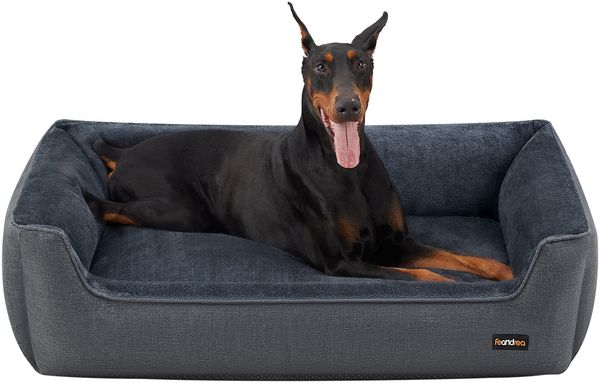 FEANDREA Katzenbett, Hundebett, Hundekissen mit erhöhten Rändern, rutschfeste Unterseite, 120 x 90 x 30 cm, dunkelgrau