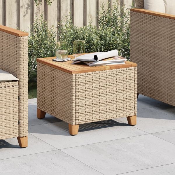 vidaXL Gartentisch Beige 45x45x37 cm Poly Rattan Akazienholz 366327
