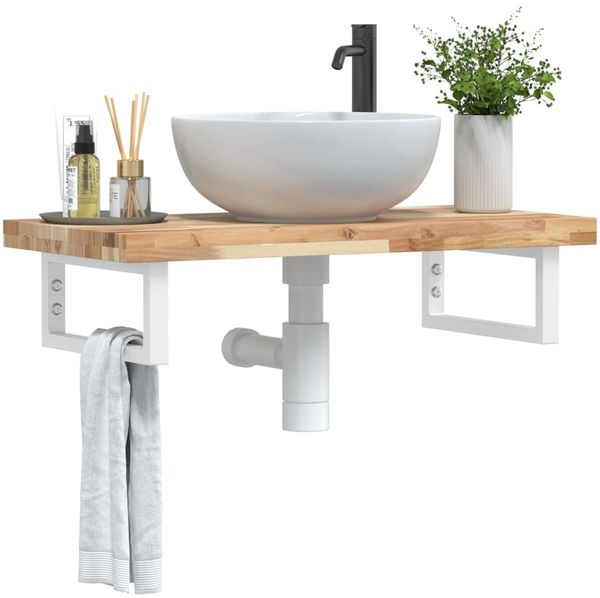 vidaXL Waschbeckenregal Wandmontage Stahl und Akazienholz 3302696