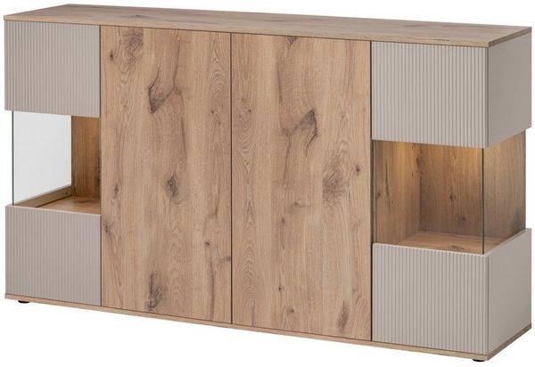 ASM-Moebel Kommode Sideboard Kommode CATALINA mit Rillenfront Led und Push-Click System, Mit Led Beleuchtung und Push-Click System.