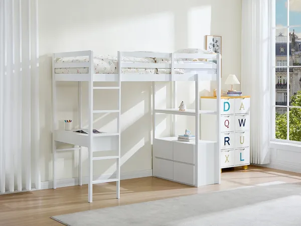 Vente-unique - KALIZI Bett Holz, Platte Weiß - B 100 cm x H 173 cm x L 196 cm