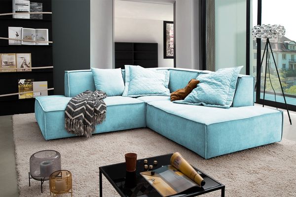 KAWOLA Sofa SAMU Ecksofa Stoff hellblau Recamiere rechts 72 x 224 x 226 cm