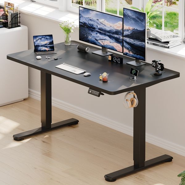 Devoko Hohenverstellbarer Schreibtisch Holzwerkstoff und Metall Schwarz 120 x 60 x 73-118 cm