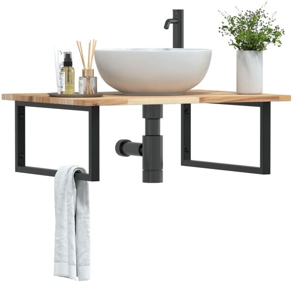 vidaXL Waschbeckenregal Wandmontage Stahl und Akazienholz 3302889