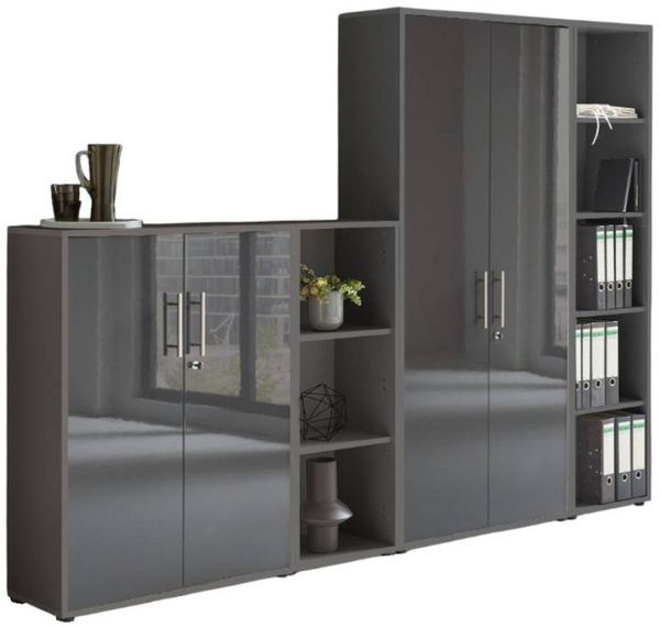 BMG Möbel Aktenschrank Office Edition 4 (Schrankwand Set, 4tlg) abschließbar, matt oder Hochglanz lackiert