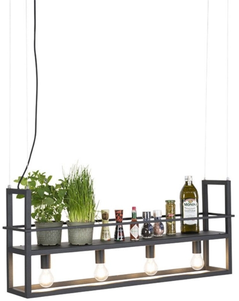 Qazqa Pendelleuchte Cage rack, ohne Leuchtmittel, E27, Schwarz, Modern, Stahl, 4-flammig