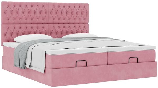 vidaXL Ottoman-Bett mit Matratzen Rosa 200x200 cm Samt 3313801 Bild 5