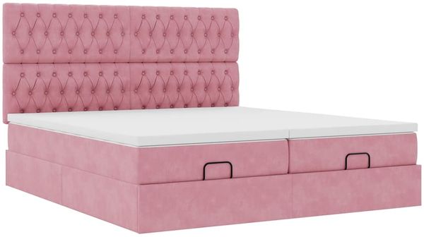 vidaXL Ottoman-Bett mit Matratzen Rosa 200x200 cm Samt 3313801 Bild 6