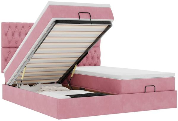 vidaXL Ottoman-Bett mit Matratzen Rosa 200x200 cm Samt 3313801 Bild 2