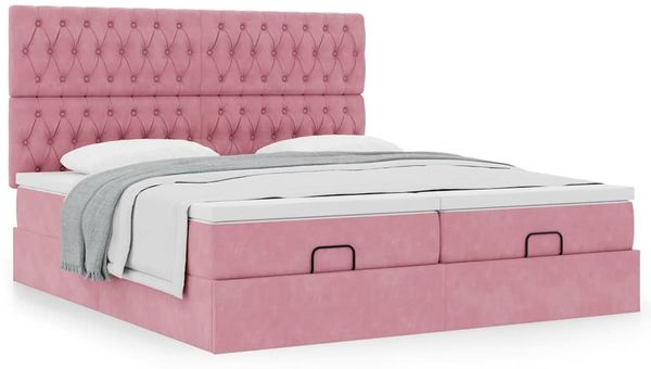 vidaXL Ottoman-Bett mit Matratzen Rosa 200x200 cm Samt 3313801 Bild 4