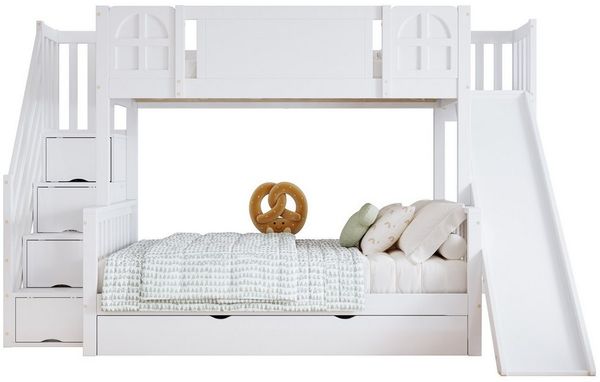 REDOM Etagenbett mit Rutsche und Stauraumtreppe, Inkl. Schublade mit Rollen (Kinderbett aus Kiefer & MDF, Einzelbett Jugendbett Holzbett, Ideal für Jungen & Mädchen im Kinderzimmer 90x200&120*200cm), Ohne Matratze