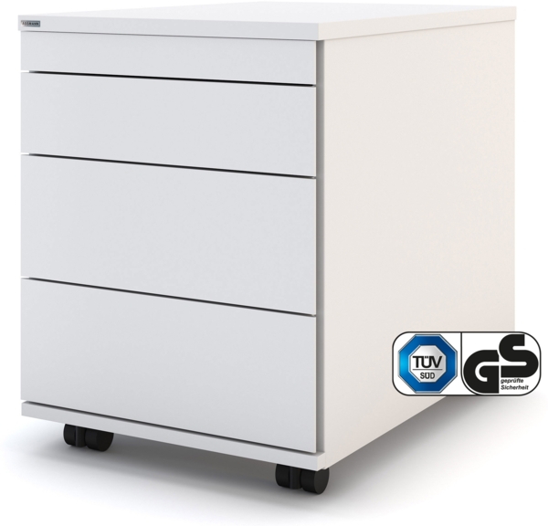 ASSMANN Rollcontainer Pontis mit Metallfront und 4 Schubladen Weiß 42x58x53cm Holz