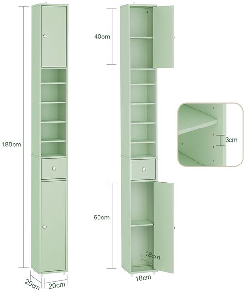 SoBuy BZR34-II-GR Badezimmer-Hochschrank, MDF, Lackiert, Grün, 20 x 180 x 20 cm Bild 3