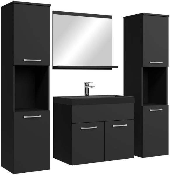 Badplaats Badmöbel Komplettset Montreal XL 60x35 cm Schwarz Matt - Badezimmermöbel mit Schwarze Waschbecken, Spiegel und 2 Badezimmerschränke